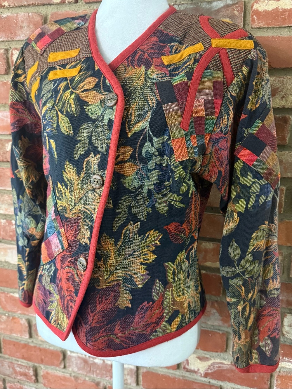 Floral Tapestry Button Front Jacket in Black and Multicolor - Picture 2 of 8